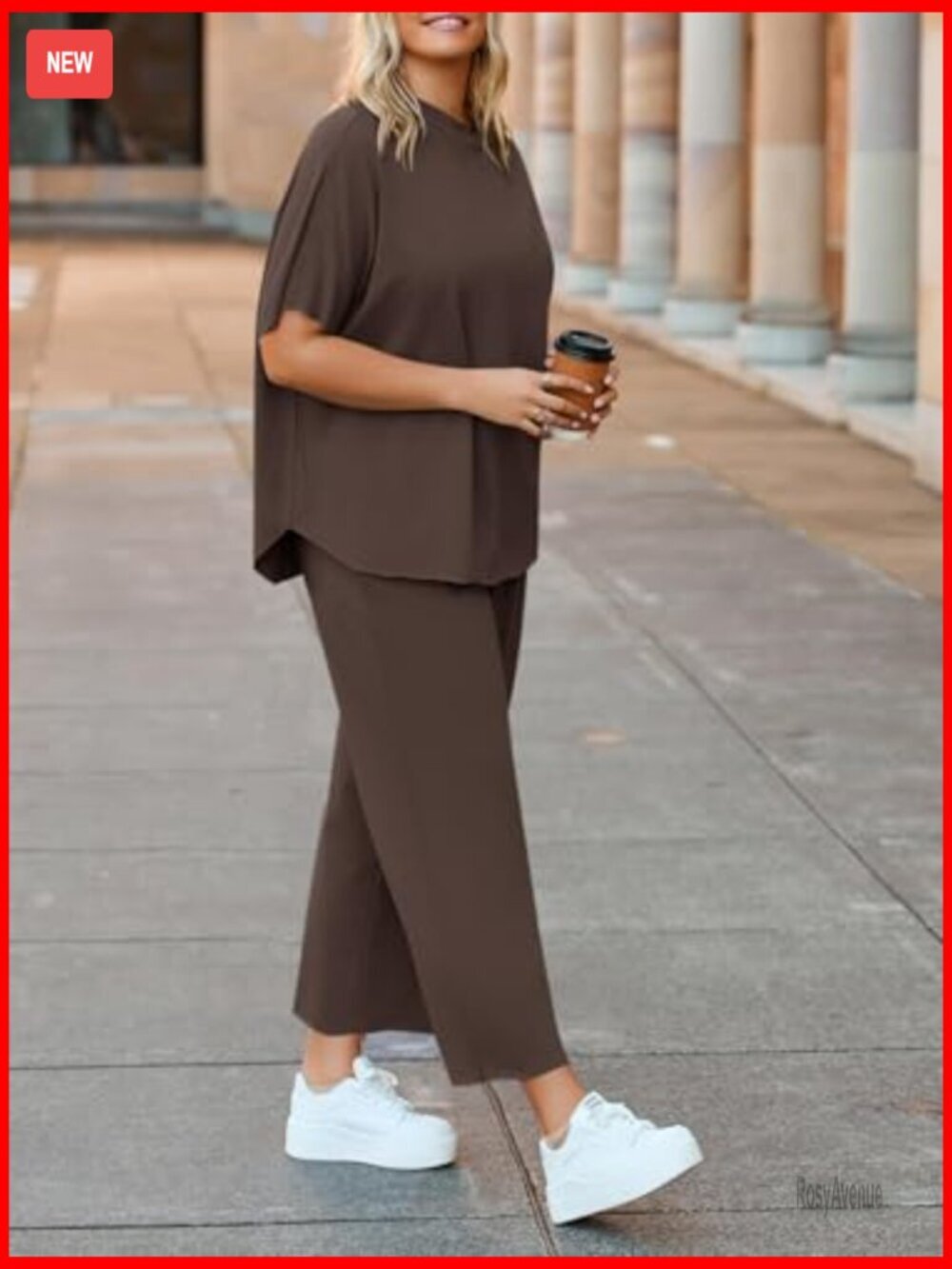 Plus Size 2 Piece Lounge Set 3/4 Sleeve Capelet Wide Leg Pants Pockets - Picture 4 of 7